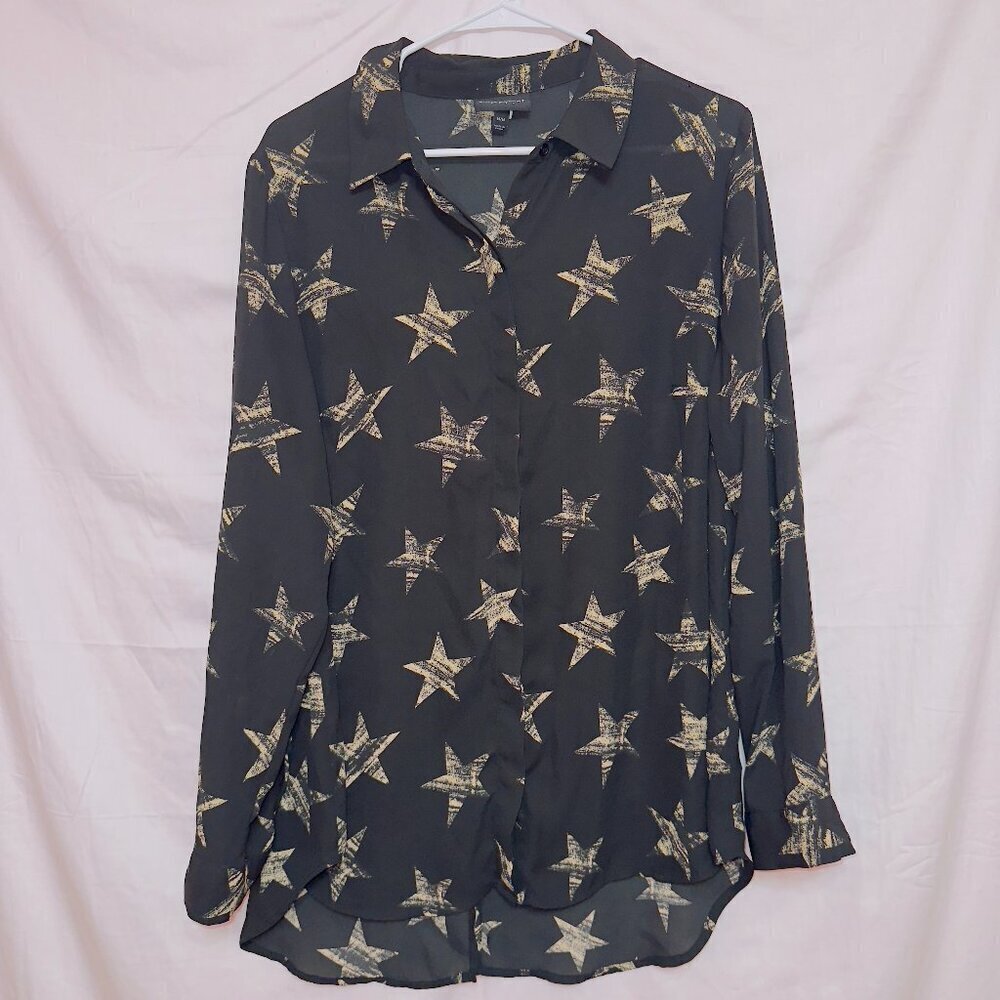 Lane Bryant Plus Size Black Star Print Long Sleeve Blouse Top size 14/16